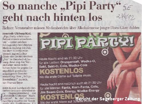 Nach Pipi-Party: Diskothek Joy verliert Prozess gegen die Henstedt-Ulzburger Nachrichten vor dem Kieler Landgericht!